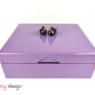 Purple  lacquer box attached with horn birds 22x27xH9 cm